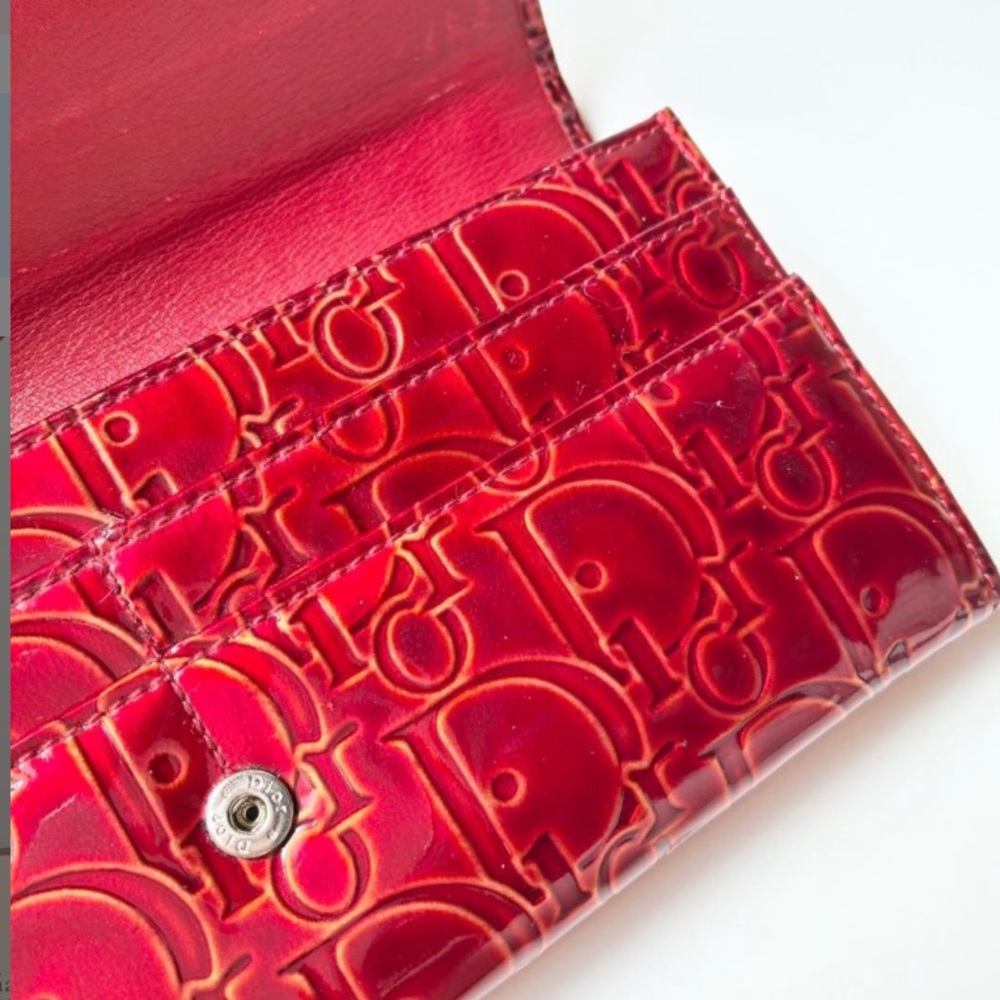 Dior Red Embossed Patent Leather Continental Wallet - Picture 7 of 16